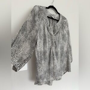 Rebecca Malone Black and White Dotted V-Neck Blouse